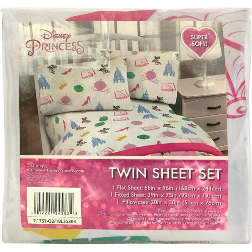  Jay Franco Disney Princess Sassy Twin Sheet Set - Super Soft and Cozy Kid’s Bedding Features Belle & Cinderella - Fade Resistant Polyester Microfiber Sheets (Official Disney Produc