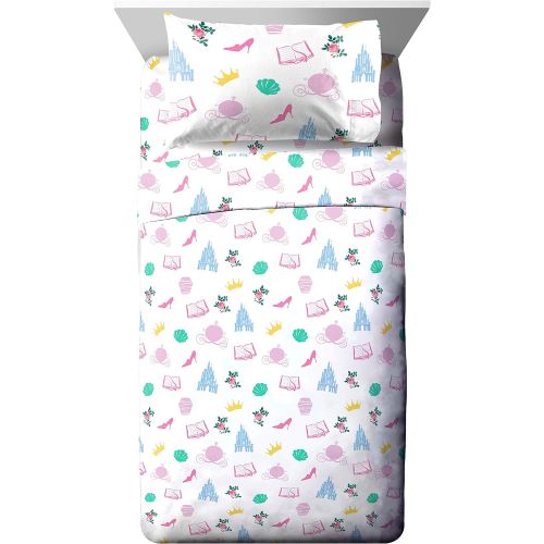  Jay Franco Disney Princess Sassy Twin Sheet Set - Super Soft and Cozy Kid’s Bedding Features Belle & Cinderella - Fade Resistant Polyester Microfiber Sheets (Official Disney Produc