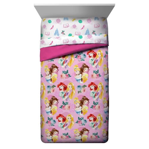  Jay Franco Disney Princess Sassy Twin Comforter - Super Soft Kids Reversible Bedding Features Belle & Sleeping Beauty- Fade Resistant Polyester Microfiber Fill (Official Disney Pro