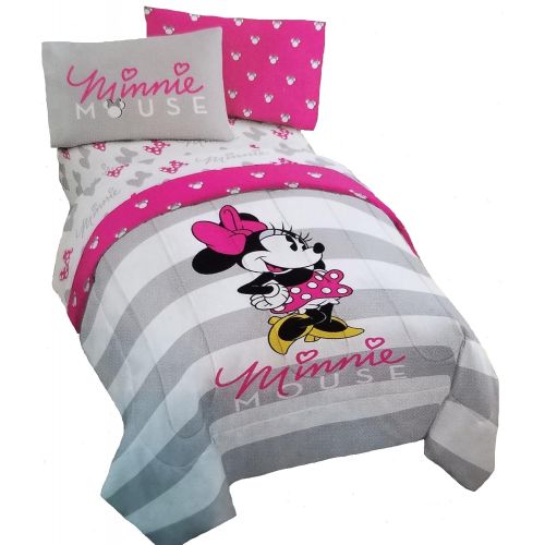  Jay Franco Disney MINNIE MOUSE 4pc PiNk & GrAy Reversible TWIN Comforter and Sheet Set