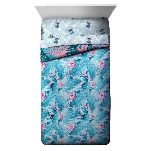  Jay Franco Disney Lilo & Stitch Floral Fun Twin Comforter & Sham Set - Super Soft Kids Reversible Bedding - Fade Resistant Microfiber (Official Disney Product)