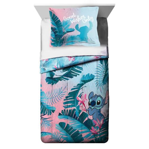  Jay Franco Disney Lilo & Stitch Floral Fun Twin Comforter & Sham Set - Super Soft Kids Reversible Bedding - Fade Resistant Microfiber (Official Disney Product)