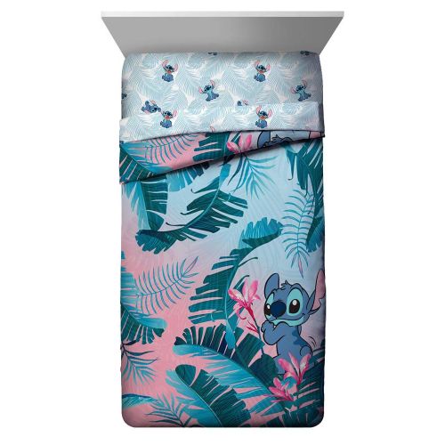  Jay Franco Disney Lilo & Stitch Floral Fun Twin Comforter & Sham Set - Super Soft Kids Reversible Bedding - Fade Resistant Microfiber (Official Disney Product)