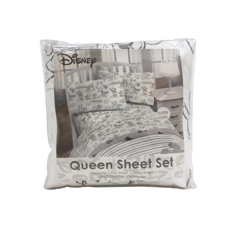  Jay Franco Disney Mickey Mouse Sketch Queen Sheet Set, White