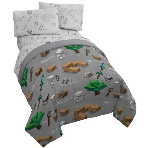  Jay Franco Minecraft Survive Twin Comforter - Super Soft Kids Reversible Bedding - Fade Resistant Polyester Microfiber Fill (Official Minecraft Product)