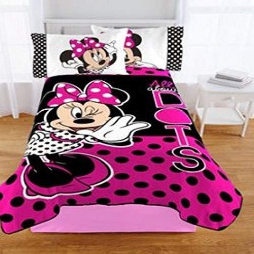  Jay Franco Disney Minnie Mouse All About Dots Fleece 62 x 90 Twin Blanket, Black/Pink
