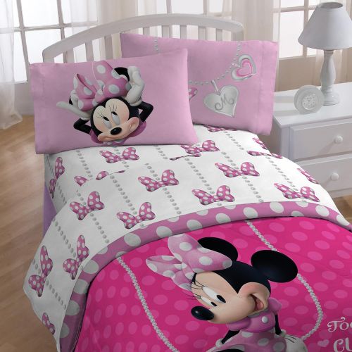  Jay Franco Disney Minnie Mouse Bowtique Faux Fun 39 x 75 Twin Sheet Set