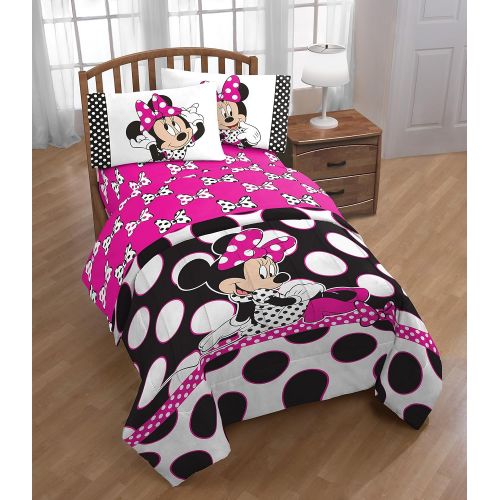  Jay Franco Disney Minnie Mouse Dots Are New Black Microfiber 4 Piece Full Sheet Set