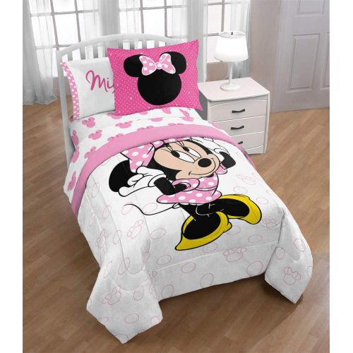  Jay Franco Disney Minnie Mouse XOXO Twin Comforter - Super Soft Kids Reversible Bedding Includes Bonus Sham - Fade Resistant Polyester Microfiber Fill (Official Disney Product)