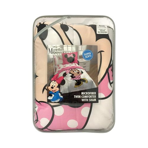  Jay Franco Disney Minnie Mouse XOXO Twin Comforter - Super Soft Kids Reversible Bedding Includes Bonus Sham - Fade Resistant Polyester Microfiber Fill (Official Disney Product)