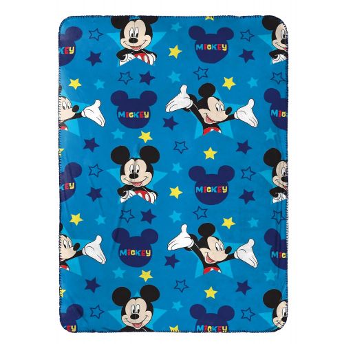  Jay Franco Disney Mickey Mouse Plush Pillow and 40 x 50 Inch, Kids Super Soft 2 Piece Nogginz Set (Official Product), Blue