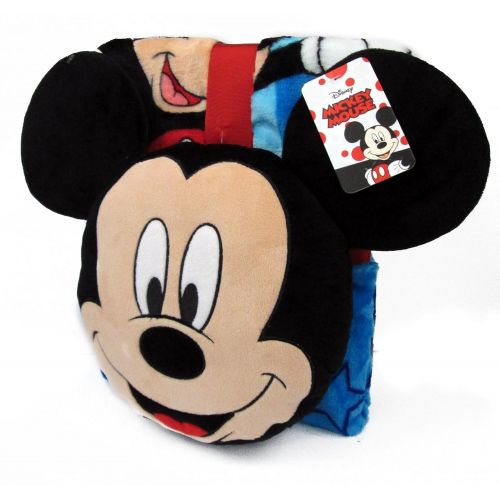  Jay Franco Disney Mickey Mouse Plush Pillow and 40 x 50 Inch, Kids Super Soft 2 Piece Nogginz Set (Official Product), Blue