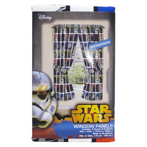  Jay Franco Star Wars Classic 63” Drapery /Curtain 4pc Set (2 Panels, 2 Tie backs) - R2D2, C3PO, Chewbacca, Darth Vader, Stormtrooper - Official Star Wars Product