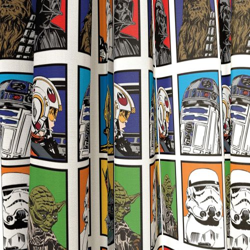  Jay Franco Star Wars Classic 63” Drapery /Curtain 4pc Set (2 Panels, 2 Tie backs) - R2D2, C3PO, Chewbacca, Darth Vader, Stormtrooper - Official Star Wars Product