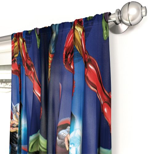  Jay Franco Marvel Avengers Blue Circle Microfiber Curtain Panel Pair with Tiebacks Set, 84 inches wide (42 inches/panel) 63 inches long