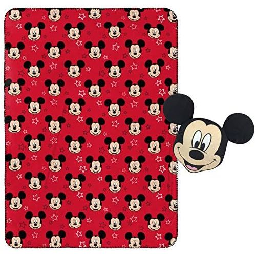  Jay Franco Mickey Mouse Plush Pillow and 40 Inch x 50 Inch Throw Blanket - Kids Super Soft 2 Piece Nogginz Set (Official Product)