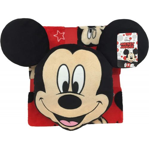  Jay Franco Mickey Mouse Plush Pillow and 40 Inch x 50 Inch Throw Blanket - Kids Super Soft 2 Piece Nogginz Set (Official Product)