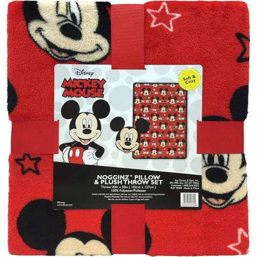  Jay Franco Mickey Mouse Plush Pillow and 40 Inch x 50 Inch Throw Blanket - Kids Super Soft 2 Piece Nogginz Set (Official Product)