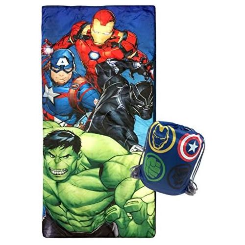 [아마존베스트]Jay Franco Marvel Avengers Battle Formation Slumber Sack - Cozy & Warm Kids Lightweight Slumber Bag/Sleeping Bag - Featuring Captain America, Iron Man, Black Panther, Hulk (Officia