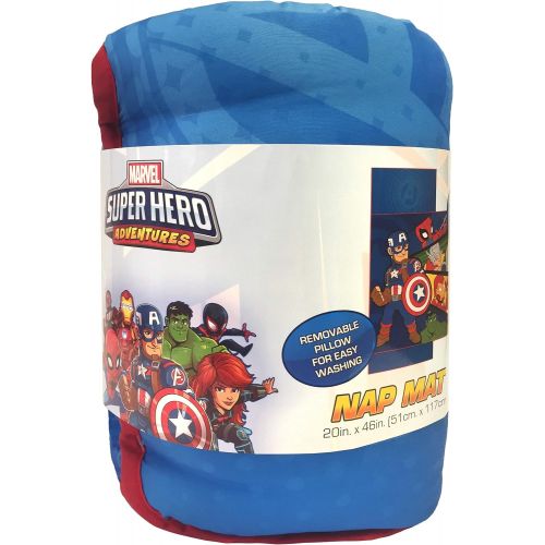  Jay Franco Marvel Super Hero Adventures Avengers Nap Mat - Built-in Pillow and Blanket Featuring Captain America - Super Soft Microfiber Kids/Toddler/Childrens Bedding, Age 3-5 (Official Marv