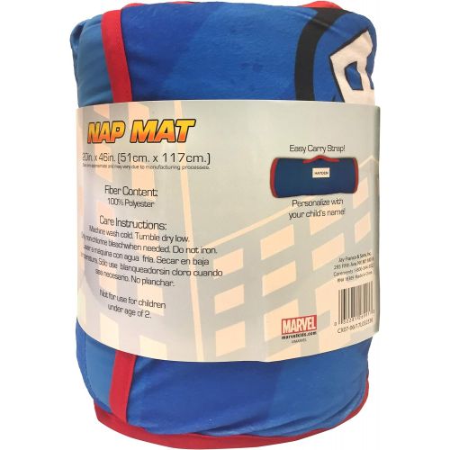  Jay Franco Marvel Super Hero Adventures Avengers Nap Mat - Built-in Pillow and Blanket Featuring Captain America - Super Soft Microfiber Kids/Toddler/Childrens Bedding, Age 3-5 (Official Marv