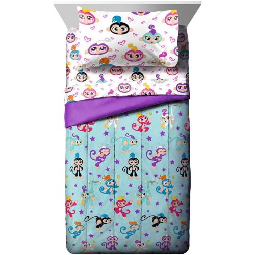  Jay Franco Fingerlings Monkey Around 4 Piece Twin Bed Set - Includes Comforter & Sheet Set - Super Soft Fade Resistant Polyester - (Official Fingerlings Product)