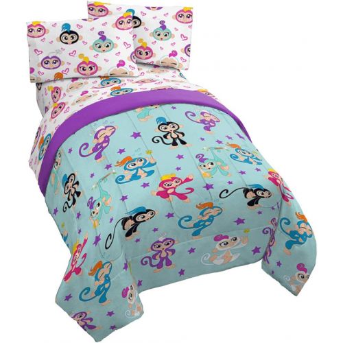  Jay Franco Fingerlings Monkey Around 4 Piece Twin Bed Set - Includes Comforter & Sheet Set - Super Soft Fade Resistant Polyester - (Official Fingerlings Product)