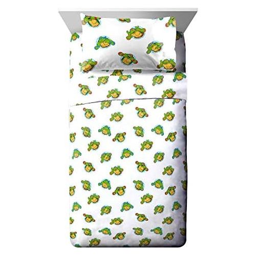  Jay Franco Nickelodeon Teenage Mutant Ninja Turtles Silly Green Toddler Sheet Set - 3 Piece Set Super Soft and Cozy Kids Bedding - Fade Resistant Microfiber Sheets (Official Nickel