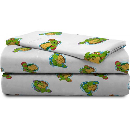  Jay Franco Nickelodeon Teenage Mutant Ninja Turtles Silly Green Toddler Sheet Set - 3 Piece Set Super Soft and Cozy Kids Bedding - Fade Resistant Microfiber Sheets (Official Nickel