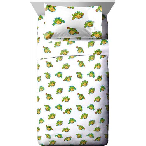  Jay Franco Nickelodeon Teenage Mutant Ninja Turtles Silly Green Toddler Sheet Set - 3 Piece Set Super Soft and Cozy Kids Bedding - Fade Resistant Microfiber Sheets (Official Nickel