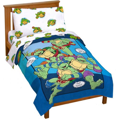  Jay Franco Nickelodeon Teenage Mutant Ninja Turtles Ready To Roll 4 Piece Toddler Bed Set - Includes Reversible Comforter & Sheet Set Bedding - Super Soft Fade Resistant Microfiber (Official