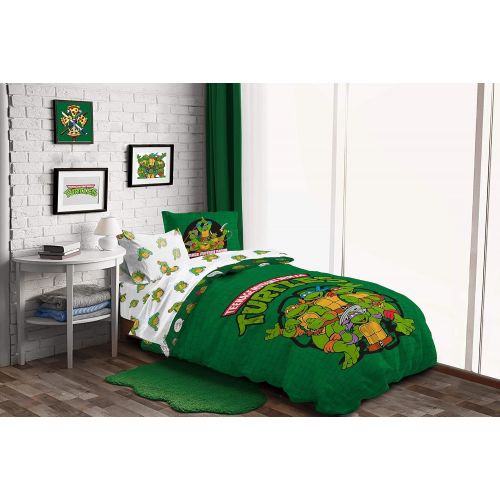  Jay Franco Nickelodeon Teenage Mutant Ninja Turtles Green Bricks 5 Piece Twin Bed Set - Includes Reversible Comforter & Sheet Set Bedding - Super Soft Fade Resistant Microfiber (Official Nick