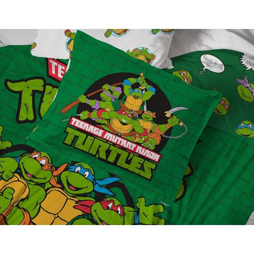  Jay Franco Nickelodeon Teenage Mutant Ninja Turtles Green Bricks 5 Piece Twin Bed Set - Includes Reversible Comforter & Sheet Set Bedding - Super Soft Fade Resistant Microfiber (Official Nick