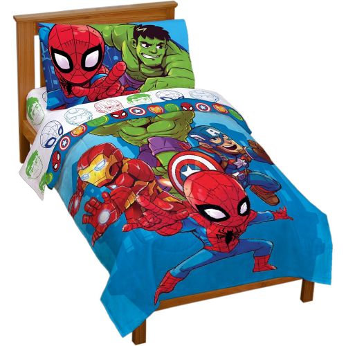  Jay Franco Marvel Super Hero Adventures Avengers Heroes Amigos 4 Piece Toddler Bed Set  Super Soft Microfiber Bed Set  Bedding Features Captain America, Hulk, Iron Man, & Spiderman (Officia