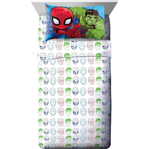  Jay Franco Marvel Super Hero Adventures Avengers Heroes Amigos 4 Piece Toddler Bed Set  Super Soft Microfiber Bed Set  Bedding Features Captain America, Hulk, Iron Man, & Spiderman (Officia