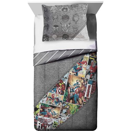  Jay Franco Marvel Comics 80th Anniversary Twin Comforter & Sham Set Super Soft Kids Reversible Bedding Fade Resistant Microfiber (Official Marvel Product)