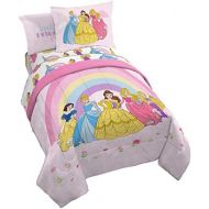 Jay Franco Disney Princess Rainbow 5 Piece Twin Bed Set Includes Comforter & Sheet Set Bedding Features Aurora, Belle, & Cinderella Super Soft Fade Resistant Microfiber (Official Disney