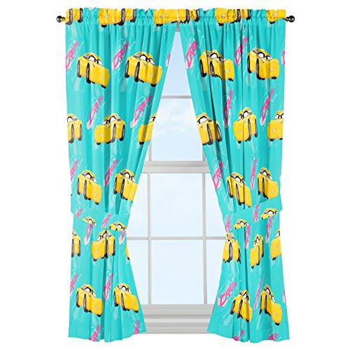  Jay Franco Disney/Pixar Cars 3 Movie Cruz Teal/Yellow Drapery/Curtain 4pc Set (Two panels, two tie backs) with Cruz Ramirez (Official Disney/Pixar Product)