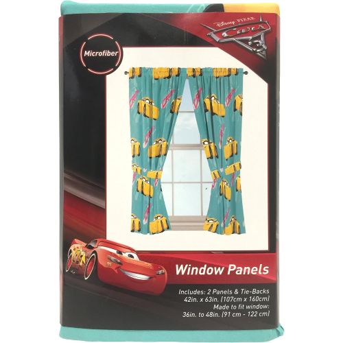  Jay Franco Disney/Pixar Cars 3 Movie Cruz Teal/Yellow Drapery/Curtain 4pc Set (Two panels, two tie backs) with Cruz Ramirez (Official Disney/Pixar Product)