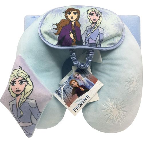  Jay Franco Disney Frozen 2 3 Piece Plush Kids Travel Set with Neck Pillow, Blanket & Eye Mask Featuring Elsa, Anna, & Olaf (Official Disney Prodcut)