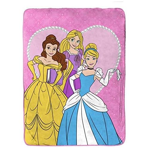  Jay Franco Disney Princess Tiara Jewels Raschel Blanket Measures 60 x 80 inches, Kids Bedding Features Princess Belle, Cinderella, & Rapunzel Fade Resistant Super Soft (Offic