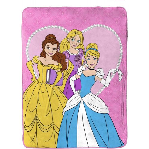  Jay Franco Disney Princess Tiara Jewels Raschel Blanket Measures 60 x 80 inches, Kids Bedding Features Princess Belle, Cinderella, & Rapunzel Fade Resistant Super Soft (Offic