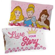 Jay Franco Disney Princess Live Your Story Glow in The Dark 2 Pack Reversible Pillowcases Features Princess Aurora, Belle, & Cinderella Double Sided Kids Super Soft Bedding (Official Disney