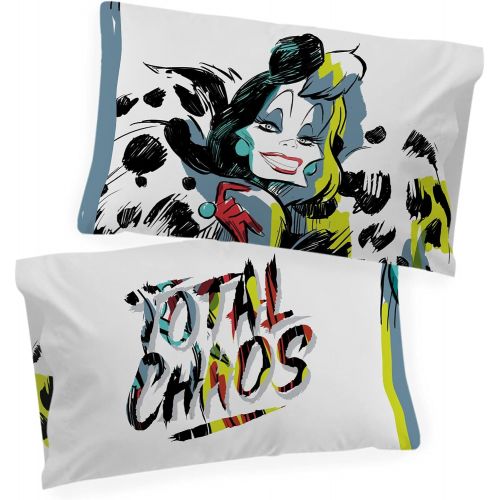  Jay Franco Disney Villains Total Chaos 1 Single Reversible Pillowcase Featuring Cruella De Vil Double Sided Kids Super Soft Bedding (Official Disney Product)