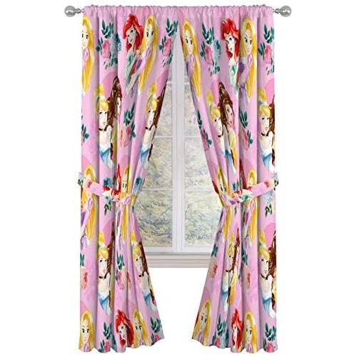  Jay Franco Disney Princess Sassy 84 Inch Drapes 4 Piece Set Beautiful Room Decor & Easy Set Up, Bedding Features Aurora & Rapunzel Window Curtains Include 2 Panels & 2 Tiebacks (Official