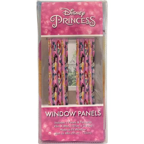  Jay Franco Disney Princess Sassy 84 Inch Drapes 4 Piece Set Beautiful Room Decor & Easy Set Up, Bedding Features Aurora & Rapunzel Window Curtains Include 2 Panels & 2 Tiebacks (Official