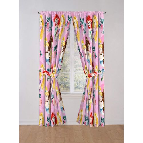  Jay Franco Disney Princess Sassy 84 Inch Drapes 4 Piece Set Beautiful Room Decor & Easy Set Up, Bedding Features Aurora & Rapunzel Window Curtains Include 2 Panels & 2 Tiebacks (Official