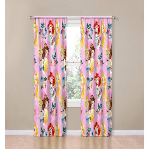  Jay Franco Disney Princess Sassy 84 Inch Drapes 4 Piece Set Beautiful Room Decor & Easy Set Up, Bedding Features Aurora & Rapunzel Window Curtains Include 2 Panels & 2 Tiebacks (Official