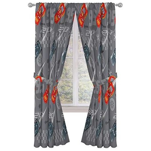  Jay Franco Disney Pixar Cars Lighnting Speed 84 Inch Drapes Beautiful Room Decor & Easy Set Up, Bedding Features Lightning McQueen Curtains Include 2 Tiebacks, 4 Piece Set (Official Disne