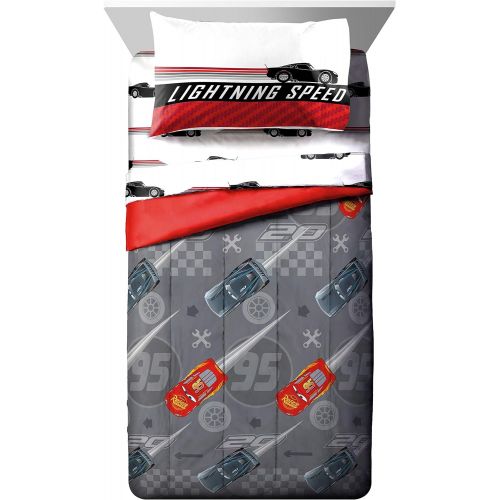  Jay Franco Disney Pixar Cars Lightening Speed 7 Piece Full Bed Set Includes Comforter & Sheet Set Bedding Features Lightning McQueen Super Soft Fade Resistant Microfiber (Official Disne